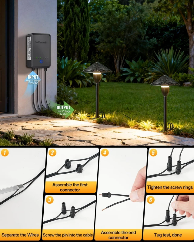 Alt view image 7 of 7 - WILAWELS All-in-One LED Low Voltage Landscape Lighting Kit, 8-Pack LED Pathway Lights with Transformer, 100FT Wire and Connectors, 3000K Waterproof Landscape Lighting for Yard Garden Walkway W03LK06
