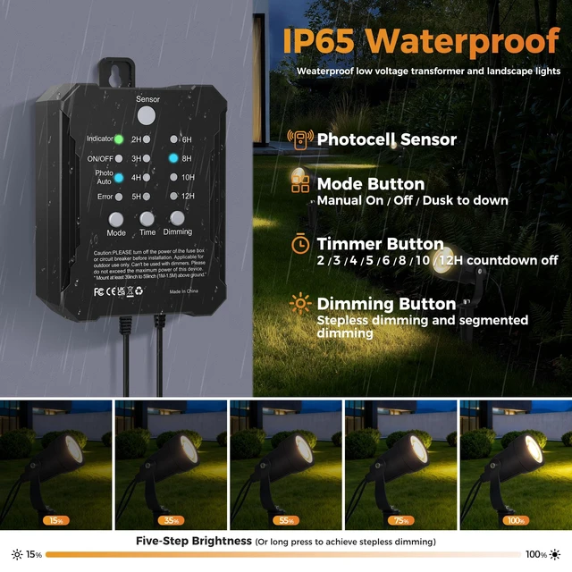 Alt view image 5 of 7 - COLOER 8Pack 5W Landscape Lighting Kit with Transformer | Complete 8-Light Kit,Aluminum Housing,Auto Dusk-to-Dawn,Independent Connection, 750 Lumens,IP65 Waterproof, 3000K Warm White