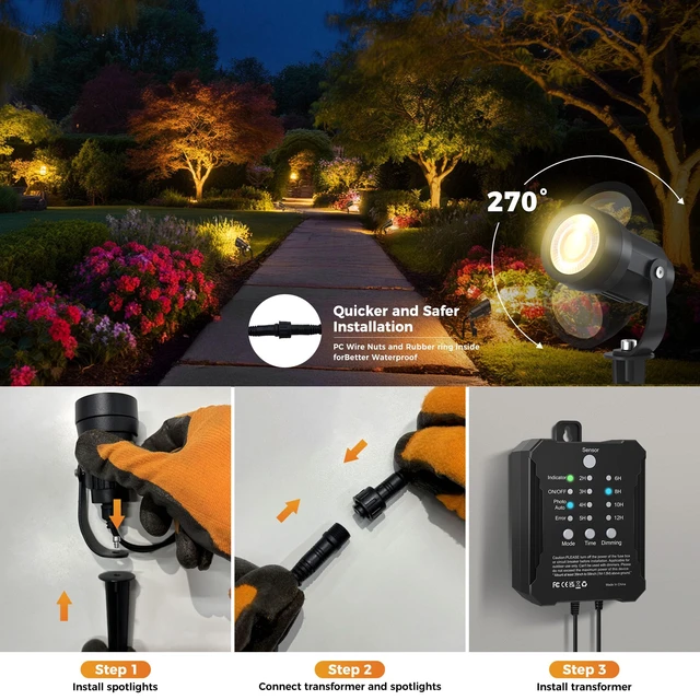 Alt view image 6 of 7 - COLOER 8Pack 5W Landscape Lighting Kit with Transformer | Complete 8-Light Kit,Aluminum Housing,Auto Dusk-to-Dawn,Independent Connection, 750 Lumens,IP65 Waterproof, 3000K Warm White