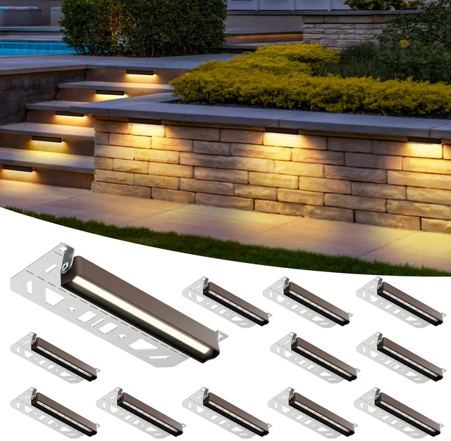 Main image of Retaining Wall Lights, Low Voltage Landscape Outdoor Step Lighting 12 Pack | 7 Inch LED Hardscape Lighting Waterproof, 12V Low Voltage Landscape Outdoor Lights for Patio Stairs Deck 2700K, 270° Rotate