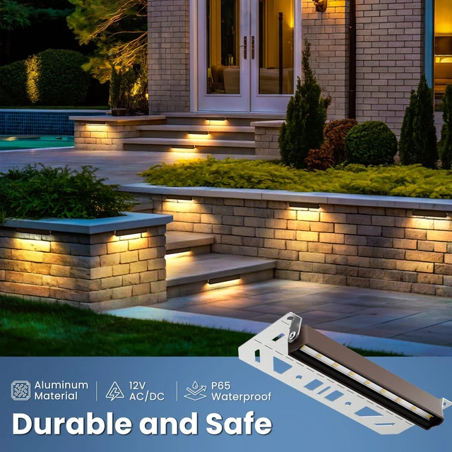 Alt view image 5 of 7 - Retaining Wall Lights, Low Voltage Landscape Outdoor Step Lighting 12 Pack | 7 Inch LED Hardscape Lighting Waterproof, 12V Low Voltage Landscape Outdoor Lights for Patio Stairs Deck 2700K, 270° Rotate