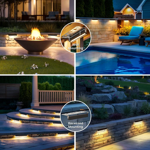 Alt view image 7 of 7 - Retaining Wall Lights, Low Voltage Landscape Outdoor Step Lighting 12 Pack | 7 Inch LED Hardscape Lighting Waterproof, 12V Low Voltage Landscape Outdoor Lights for Patio Stairs Deck 2700K, 270° Rotate