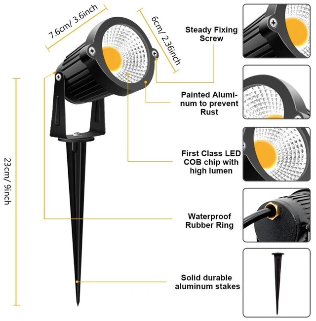 Alt view image 4 of 7 - ZUCKEO Low Voltage Landscape Lights 5W LED Landscape Lighting 12V 24V Outdoor Spotlights Waterproof Garden Decorative Landscaping Warm White Lights for Patio Garden Pathway Floor Yard Decor(6 Pack)
