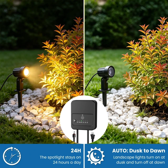 Alt view image 5 of 7 - All-in-One Low Voltage Landscape Lighting Kit, Dusk to Dawn, 8-Pack | Quick 2-Min Setup, Plug & Play Landscape Lights with Transformer 65FT Wire, Waterproof Spot Lights for Garden Yard House Tree