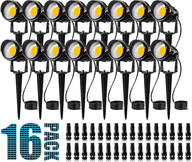 Main image of LED Low Voltage Landscape Lights with Spike Stand & Connector 16Pack | 12V 3000K Waterproof 900LM Yard Pathway Garden Lights Wired Wall Tree Flag Landscape Spotlights Outdoor (Require Transformer)
