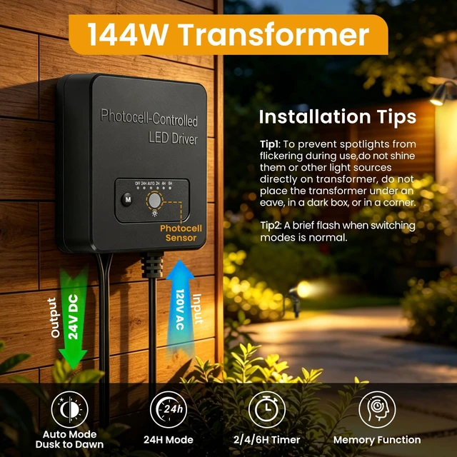 Alt view image 3 of 7 - SOROP
20W
Low
Voltage
Landscape
Lighting
Kit,
2700K
Outdoor
Spotlight
6Pack | All-in-One Landscape Lights with 144W Transformer Dusk to Dawn, 65FT UL Listed Wire, IP66 Waterproof Outdoor Light