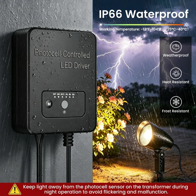 Alt view image 5 of 7 - SOROP
20W
Low
Voltage
Landscape
Lighting
Kit,
2700K
Outdoor
Spotlight
6Pack | All-in-One Landscape Lights with 144W Transformer Dusk to Dawn, 65FT UL Listed Wire, IP66 Waterproof Outdoor Light