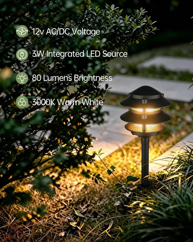 Alt view image 2 of 7 - 4Pack Low Voltage Pagoda Landscape Lighting, 12V Pathway Light Wired | 3W 3000K Outdoor Garden Lights with Connectors, Aluminum, Waterproof 50000H LED Walkway Light, Electric Accent Light for Yard