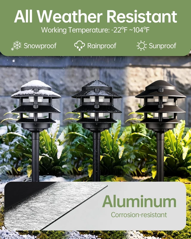 Alt view image 3 of 7 - 4Pack Low Voltage Pagoda Landscape Lighting, 12V Pathway Light Wired | 3W 3000K Outdoor Garden Lights with Connectors, Aluminum, Waterproof 50000H LED Walkway Light, Electric Accent Light for Yard
