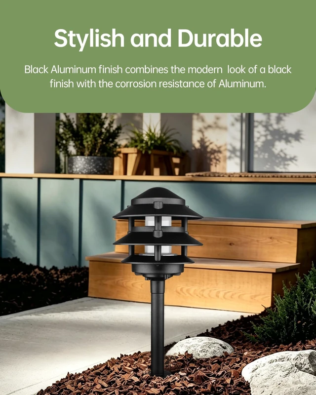 Alt view image 4 of 7 - 4Pack Low Voltage Pagoda Landscape Lighting, 12V Pathway Light Wired | 3W 3000K Outdoor Garden Lights with Connectors, Aluminum, Waterproof 50000H LED Walkway Light, Electric Accent Light for Yard