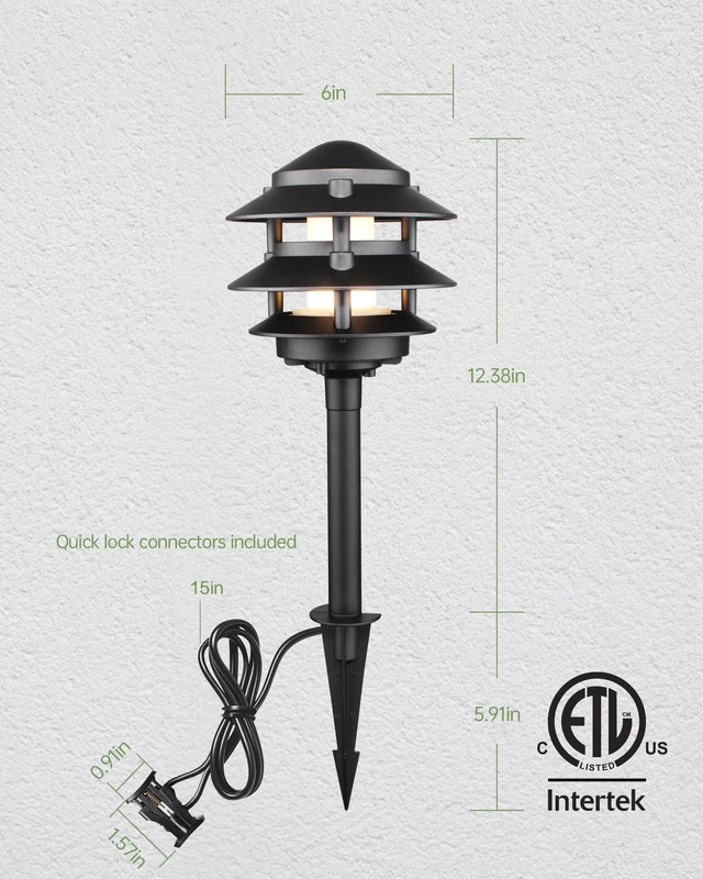 Alt view image 5 of 7 - 4Pack Low Voltage Pagoda Landscape Lighting, 12V Pathway Light Wired | 3W 3000K Outdoor Garden Lights with Connectors, Aluminum, Waterproof 50000H LED Walkway Light, Electric Accent Light for Yard