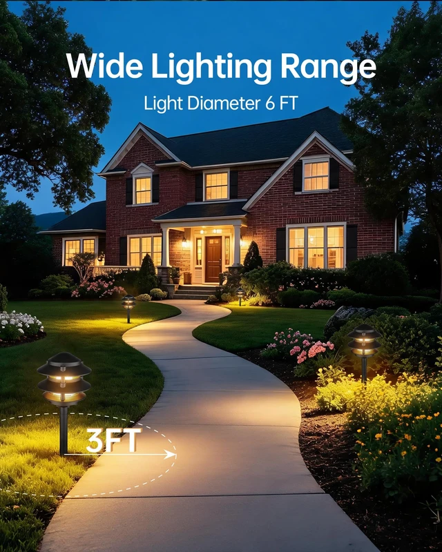 Alt view image 6 of 7 - 4Pack Low Voltage Pagoda Landscape Lighting, 12V Pathway Light Wired | 3W 3000K Outdoor Garden Lights with Connectors, Aluminum, Waterproof 50000H LED Walkway Light, Electric Accent Light for Yard