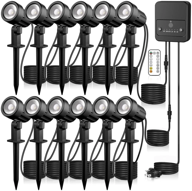 Main image of Landscape Lighting Kit 2700-6500K Dimmable Outdoor Spotlights 12 Pack | 3 brightness levels,2 dynamic mode,IP66 waterproof, remote timer & memory,plug and play,Ideal for yards, gardens & pathways