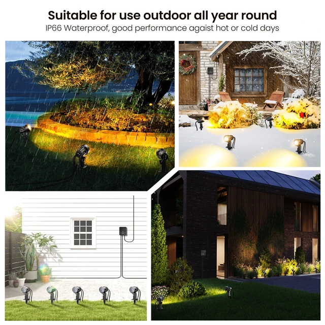 Alt view image 3 of 7 - Landscape Lighting Kit 2700-6500K Dimmable Outdoor Spotlights 12 Pack | 3 brightness levels,2 dynamic mode,IP66 waterproof, remote timer & memory,plug and play,Ideal for yards, gardens & pathways