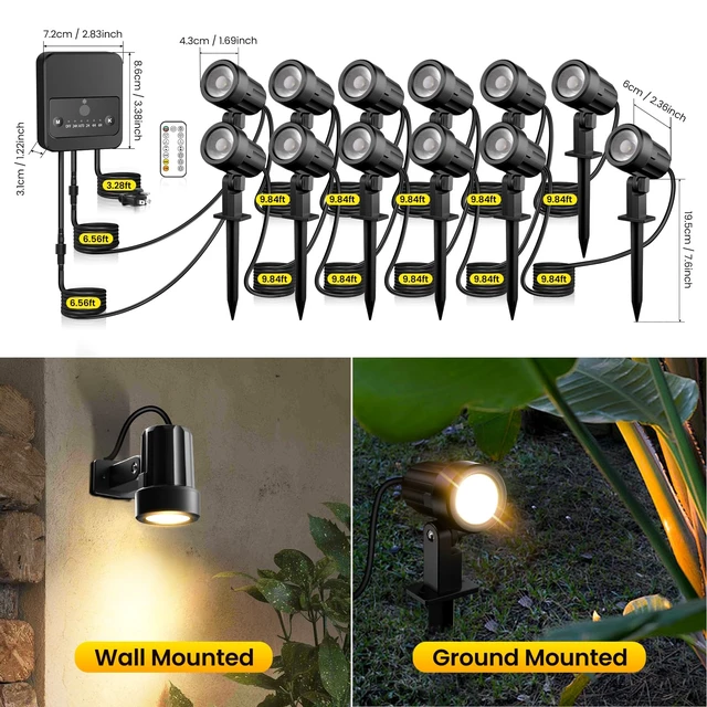 Alt view image 7 of 7 - Landscape Lighting Kit 2700-6500K Dimmable Outdoor Spotlights 12 Pack | 3 brightness levels,2 dynamic mode,IP66 waterproof, remote timer & memory,plug and play,Ideal for yards, gardens & pathways