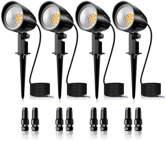 Main image of MEIKEE 7W Low Voltage Landscape Lighting 800LM 2700K LED Landscape Lights | DC/AC 12-24V Warm White Outdoor Spotlights IP66 Waterproof Garden Pathway Lights with Connectors (4 Pack)