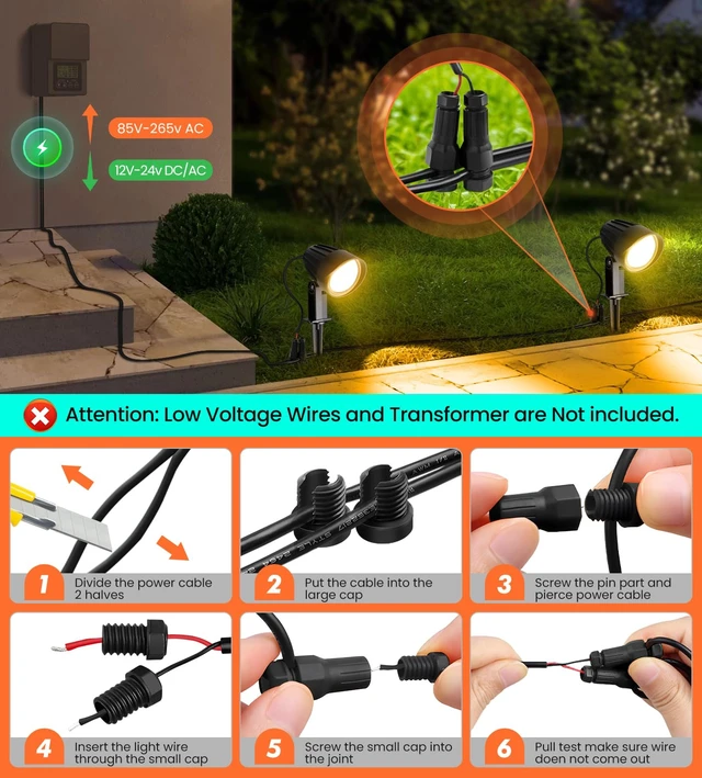 Alt view image 6 of 7 - MEIKEE 7W Low Voltage Landscape Lighting 800LM 2700K LED Landscape Lights | DC/AC 12-24V Warm White Outdoor Spotlights IP66 Waterproof Garden Pathway Lights with Connectors (4 Pack)
