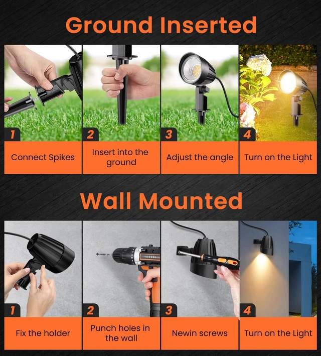 Alt view image 7 of 7 - MEIKEE 7W Low Voltage Landscape Lighting 800LM 2700K LED Landscape Lights | DC/AC 12-24V Warm White Outdoor Spotlights IP66 Waterproof Garden Pathway Lights with Connectors (4 Pack)