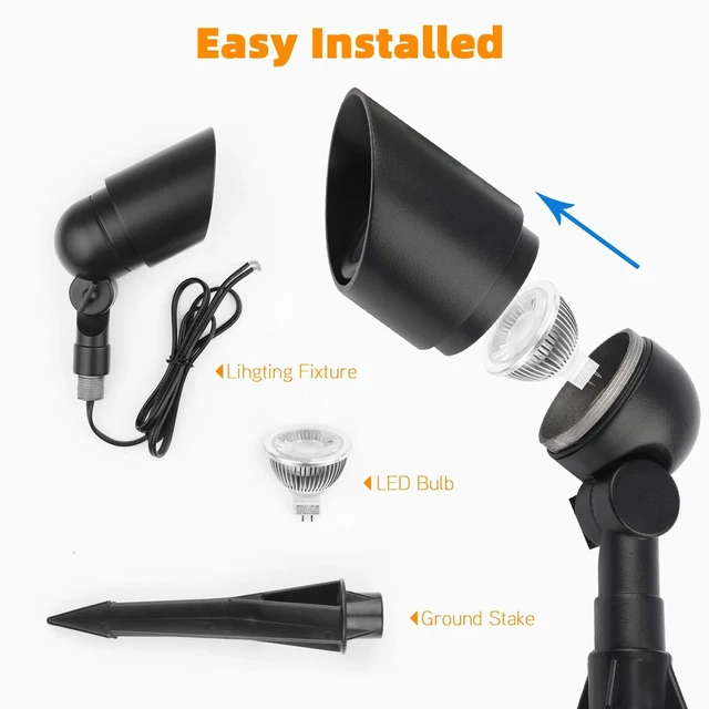 Alt view image 3 of 7 - LASDISE Landscape Lighting 12V 5W LED Landscape Spotlight Cast-Aluminum Waterproof Outdoor Low Voltage 450 Lumen Warm White for Garden, Lawn, Porch, Patio and Yard (2 Pack, Black)