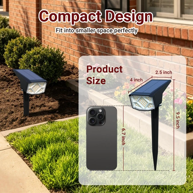 Alt view image 2 of 6 - AUDERWIN Solar Spot Lights Outdoor Waterproof 12 Pack Warm White | Solar Landscape Spotlights Outdoor, Compact Design Spot Lights, Flood Lights for House, Garden, Yard, Pathway, Tree, Outside