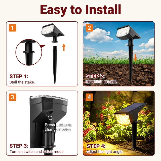 Alt view image 6 of 6 - AUDERWIN Solar Spot Lights Outdoor Waterproof 12 Pack Warm White | Solar Landscape Spotlights Outdoor, Compact Design Spot Lights, Flood Lights for House, Garden, Yard, Pathway, Tree, Outside
