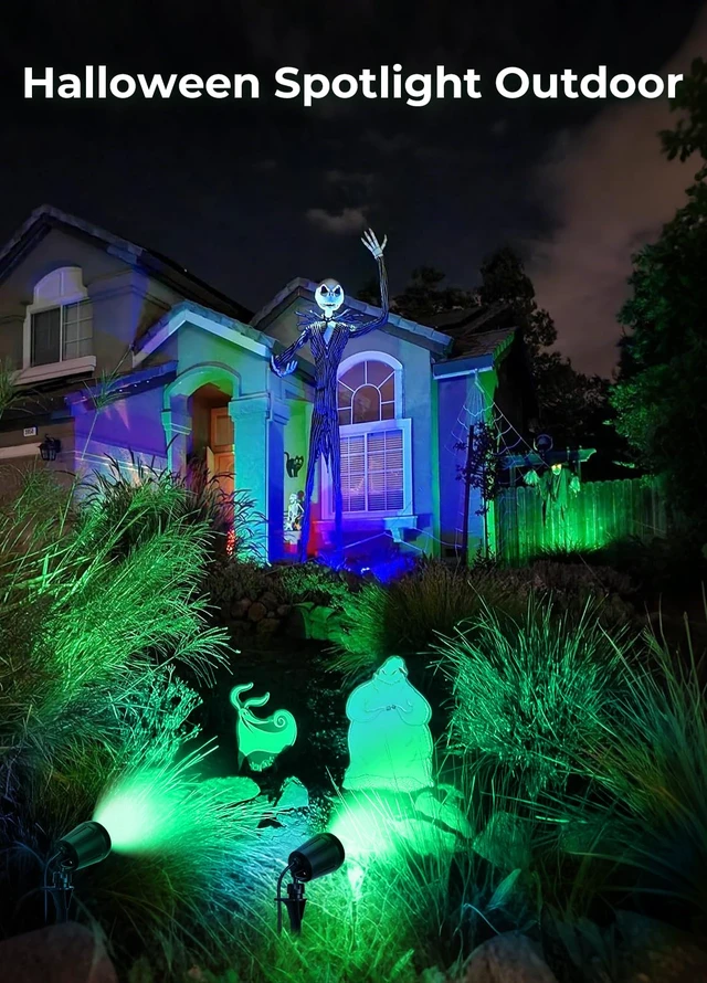 Alt view image 7 of 7 - Gmalos Halloween Spotlights Outdoor, 120V Plug-in Christmas Spot Light, 5000K LED Landscape Lighting with 5 Color Lenses (Red Green Blue Purple Yellow), IP67 Waterproof, 4 Pack