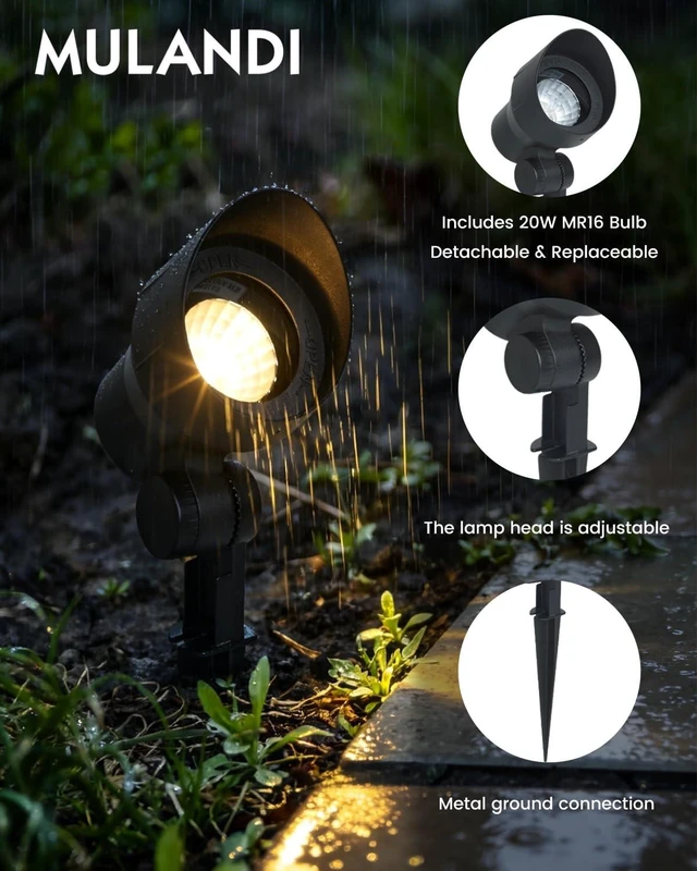 Alt view image 4 of 7 - MULANDI Aluminum & Glass Low Voltage Landscape Spotlights 12V LED with 20W MR16 Bulb Outdoor Landscape Lighting, 3000K Warm White Landscape Spot Lights Wired for Garden and Yard Up Lighting, 6 Pack