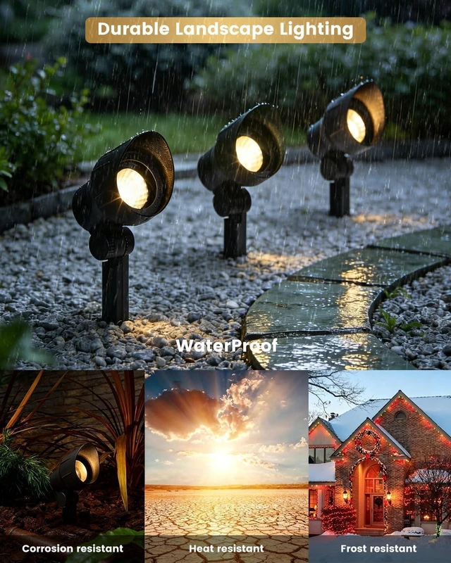 Alt view image 6 of 7 - MULANDI Aluminum & Glass Low Voltage Landscape Spotlights 12V LED with 20W MR16 Bulb Outdoor Landscape Lighting, 3000K Warm White Landscape Spot Lights Wired for Garden and Yard Up Lighting, 6 Pack