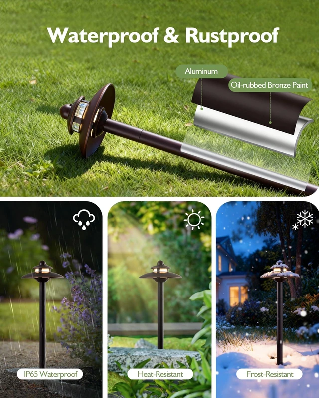 Alt view image 6 of 7 - LITFIT 4-Pack Low Voltage Landscape Lighting, 12v 3CCT Wired Pathway Lights | 2700K 3000K 4000K Oil-Rubbed Bronze LED Landscape Lights with Connectors,IP65 Aluminum Path Lights for Walkway Yard Garden