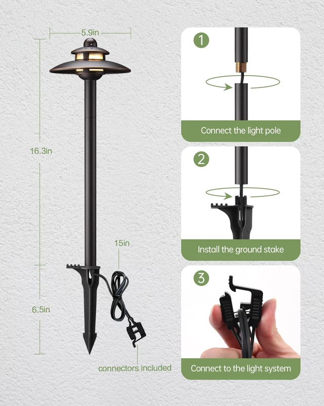Alt view image 4 of 7 - LITFIT 4-Pack Low Voltage Landscape Lighting, 12v 3CCT Wired Pathway Lights | 2700K 3000K 4000K Oil-Rubbed Bronze LED Landscape Lights with Connectors,IP65 Aluminum Path Lights for Walkway Yard Garden