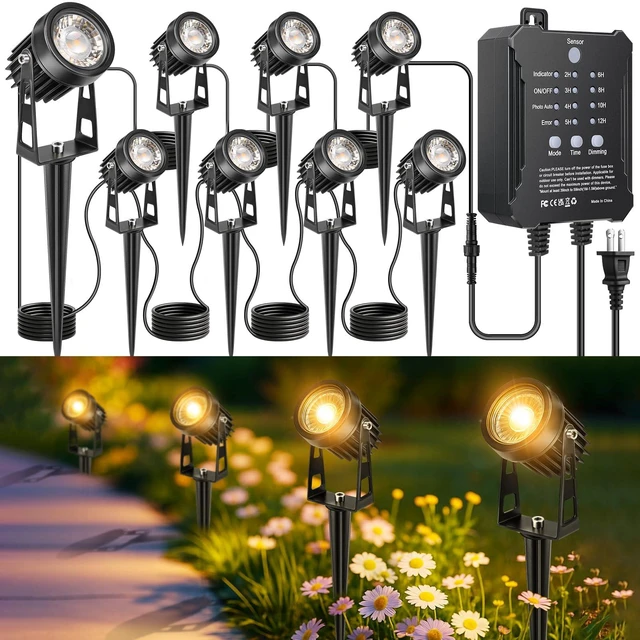 Main image of ROLANCHE Plug and Play Low Voltage Landscape Lighting Kit, 8-Pack Wired Landscape Lights with Transformer, Warm White Waterproof Outdoor LED SpotLights for Yard, Garden, Pathway, Tree