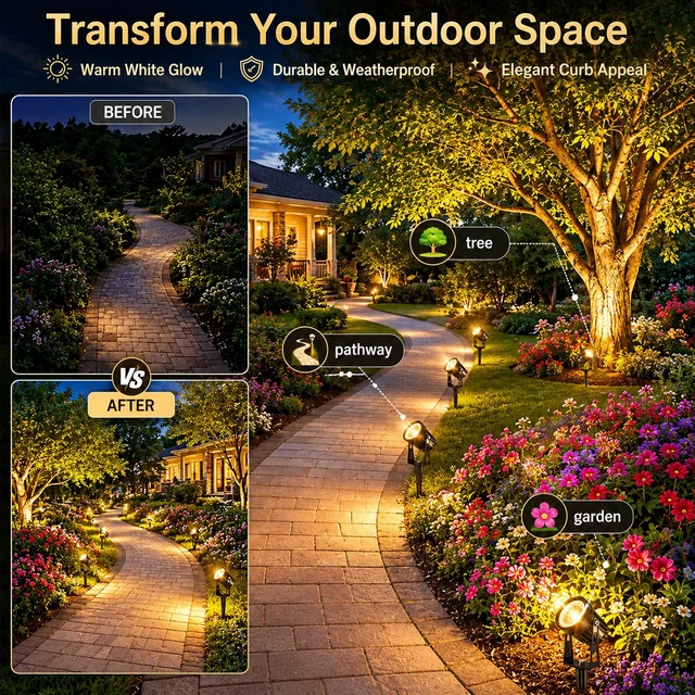 Alt view image 4 of 7 - ROLANCHE Plug and Play Low Voltage Landscape Lighting Kit, 8-Pack Wired Landscape Lights with Transformer, Warm White Waterproof Outdoor LED SpotLights for Yard, Garden, Pathway, Tree