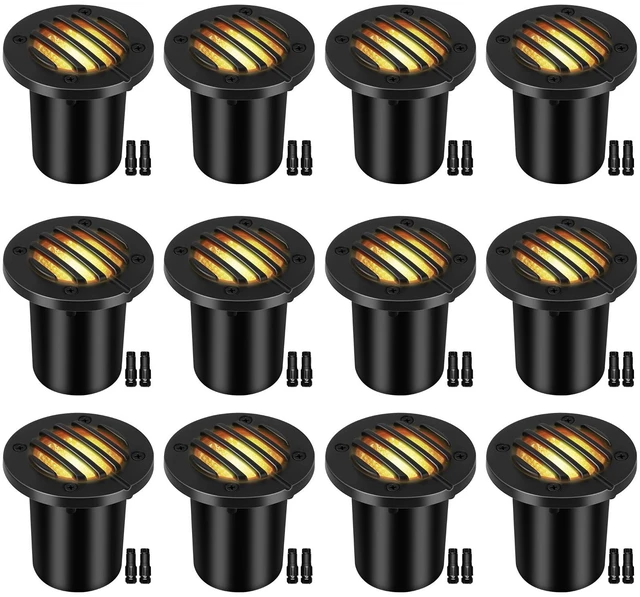 Main image of Gmalos Low Voltage Landscape Lighting: 10W 2700K Warm White LED Well Lights, 12/24V Outdoor In-Ground Lights with IP67 Waterproof for Garden Yard Pathway Pavers Deck Fence, 12 Pack with Connectors