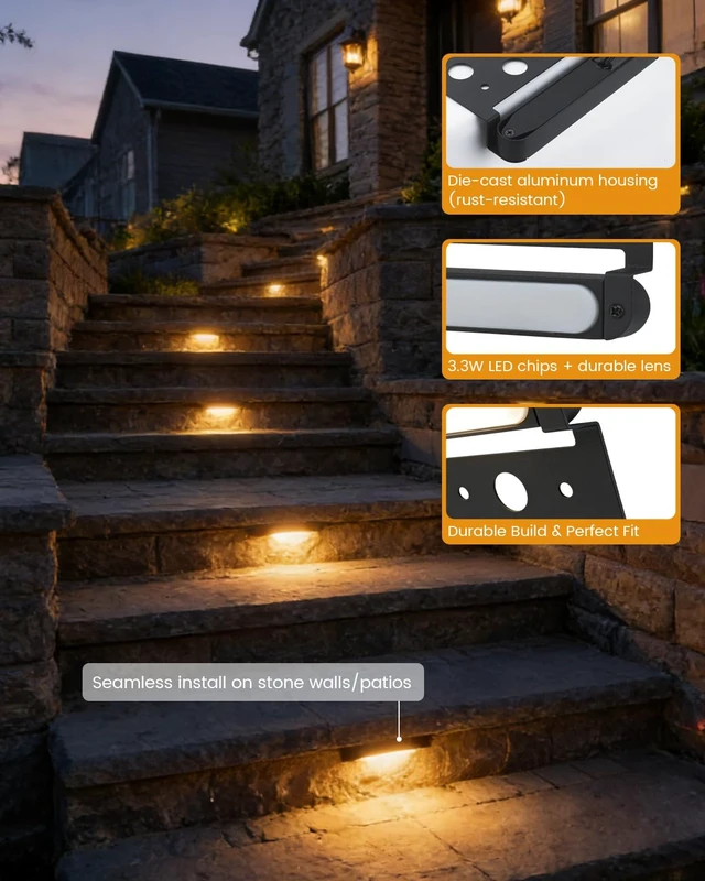 Alt view image 5 of 7 - MULANDI 6 Pack 5.51" LED Retaining Wall Lights, 3000K Hardscape Lighting | 3.3W 12V Aluminum Low Voltage Landscape Lighting Warm White Paver Lights, IP65 Waterproof Outdoor Step Lights, ETL UL CSA