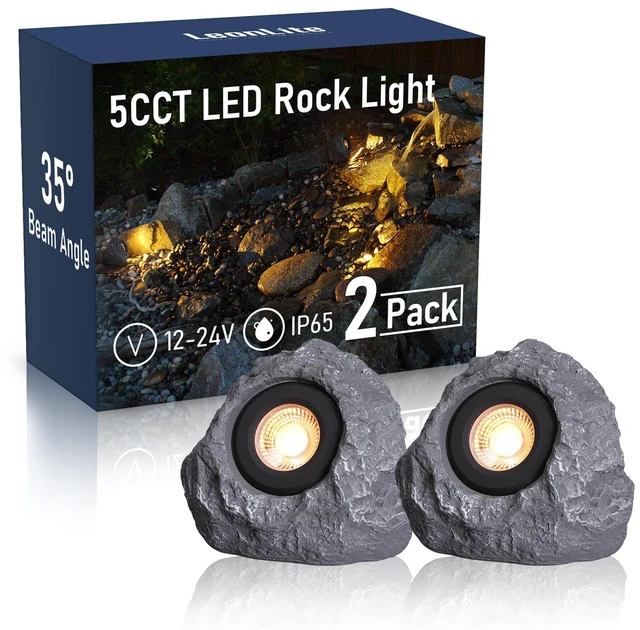 Main image of LEONLITE 2-Pack 5CCT LED Rock Lights Outdoor, Triangle, Dark Gray | 5W Low Voltage Landscape Spot Light for Garden, Yard, Decorative Stone Light, 12-24V AC/DC, CRI90, 200lm, IP65 Waterproof