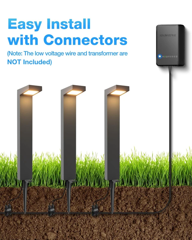 Alt view image 7 of 7 - SUNVIE 5W 3000K LED Low Voltage Landscape Pathway Lights Black, 4 Pack | Waterproof, Modern Design, Anti-Glare, 12-24V AC/DC, Die-Cast Aluminum Outdoor Landscape Lighting for Walkway, with Connector