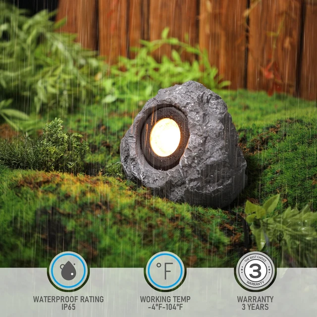 Alt view image 6 of 7 - LEONLITE 2-Pack 5CCT LED Rock Lights Outdoor, Triangle, Dark Gray | 5W Low Voltage Landscape Spot Light for Garden, Yard, Decorative Stone Light, 12-24V AC/DC, CRI90, 200lm, IP65 Waterproof