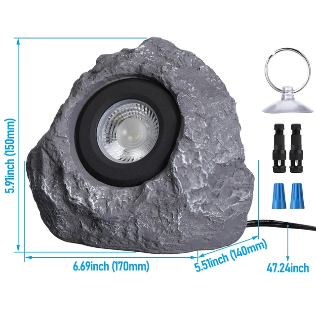 Alt view image 7 of 7 - LEONLITE 2-Pack 5CCT LED Rock Lights Outdoor, Triangle, Dark Gray | 5W Low Voltage Landscape Spot Light for Garden, Yard, Decorative Stone Light, 12-24V AC/DC, CRI90, 200lm, IP65 Waterproof