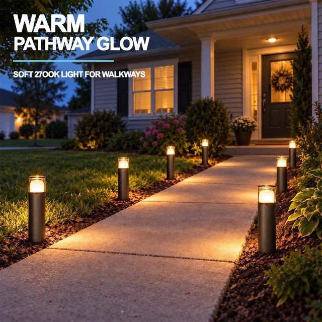 Alt view image 2 of 7 - LL LIGHTING LIVING 2PK Low Voltage Bollard Lights Die-Cast Aluminum & Real Glass Pathway Lights 1.2W 95LM 2700K Warm White G4 Replaceable Bulb Included, Waterproof Outdoor Landscape Lighting