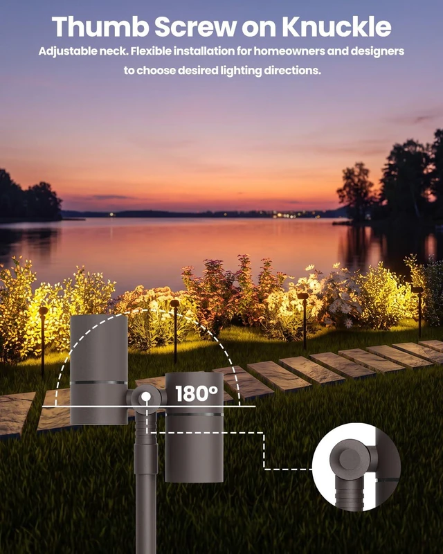 Alt view image 4 of 7 - Cheopha 12V Landscape Path Light Aluminum Adjustable Spotlights 5W 2-Pack | IP65 Waterproof, Low Voltage Landscape lighting, with MR16 Led Bulb Warm White, for Lawn Walkway Garden Yard