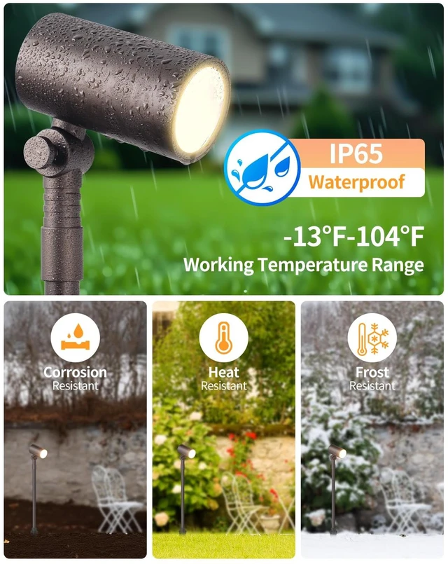 Alt view image 5 of 7 - Cheopha 12V Landscape Path Light Aluminum Adjustable Spotlights 5W 2-Pack | IP65 Waterproof, Low Voltage Landscape lighting, with MR16 Led Bulb Warm White, for Lawn Walkway Garden Yard