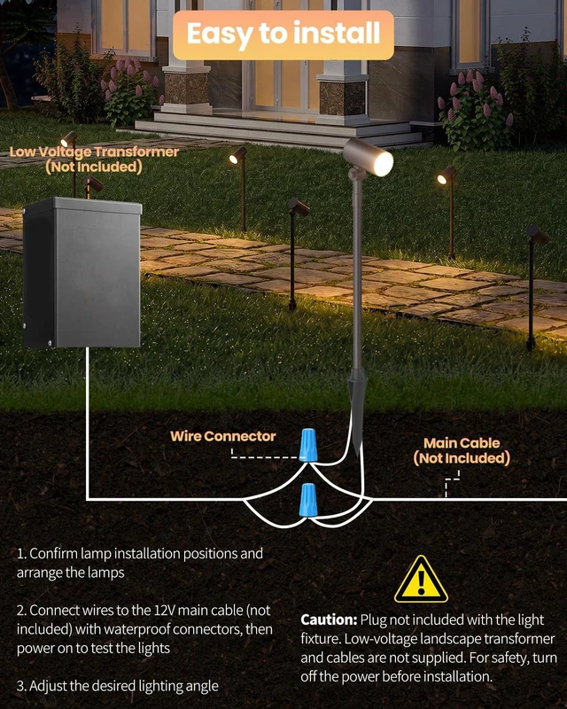 Alt view image 6 of 7 - Cheopha 12V Landscape Path Light Aluminum Adjustable Spotlights 5W 2-Pack | IP65 Waterproof, Low Voltage Landscape lighting, with MR16 Led Bulb Warm White, for Lawn Walkway Garden Yard