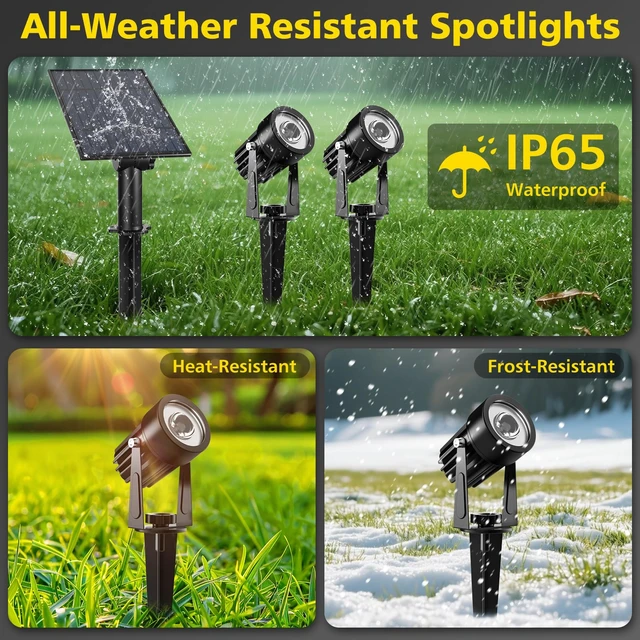 Alt view image 7 of 7 - T-SUN Solar Spot Lights Outdoor, Dual Head Solar Spotlights, Warm White | IP65 Waterproof, 2 Brightness Modes, Dusk to Dawn Solar Uplights for Garden, Yard, Pathway, Patio, Lawn