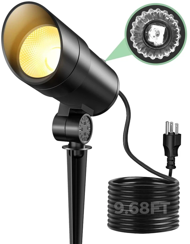 Main image of LOTMOS 30W LED Spot Lights Outdoor with Photocell Sensor Plug in Spotlights | 1 Pack, Dusk to Dawn, 9.68 FT Cord, Warm White, Ultra Bright, Landscape Light for Flagpole Palm Tree Yard Lawn Statue