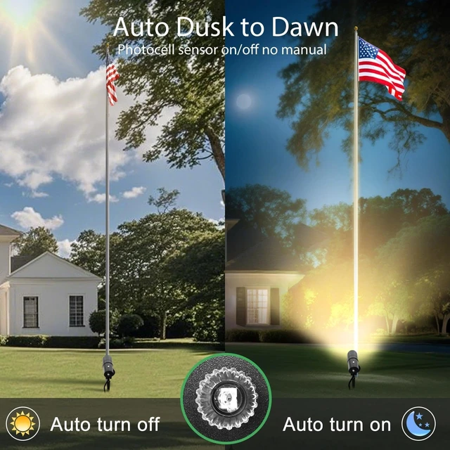 Alt view image 2 of 7 - LOTMOS 30W LED Spot Lights Outdoor with Photocell Sensor Plug in Spotlights | 1 Pack, Dusk to Dawn, 9.68 FT Cord, Warm White, Ultra Bright, Landscape Light for Flagpole Palm Tree Yard Lawn Statue