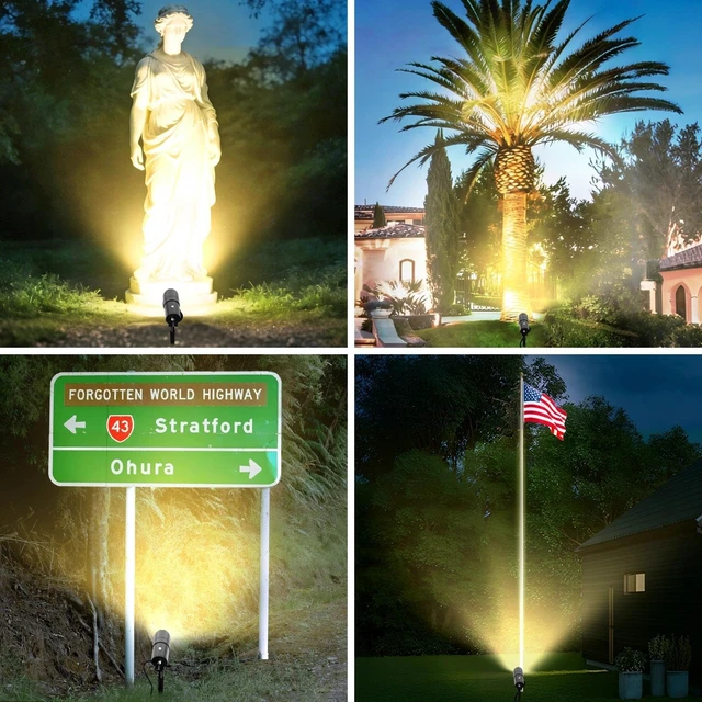 Alt view image 6 of 7 - LOTMOS 30W LED Spot Lights Outdoor with Photocell Sensor Plug in Spotlights | 1 Pack, Dusk to Dawn, 9.68 FT Cord, Warm White, Ultra Bright, Landscape Light for Flagpole Palm Tree Yard Lawn Statue