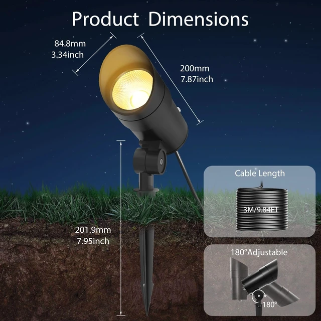 Alt view image 4 of 7 - LOTMOS 30W LED Spot Lights Outdoor with Photocell Sensor Plug in Spotlights | 1 Pack, Dusk to Dawn, 9.68 FT Cord, Warm White, Ultra Bright, Landscape Light for Flagpole Palm Tree Yard Lawn Statue