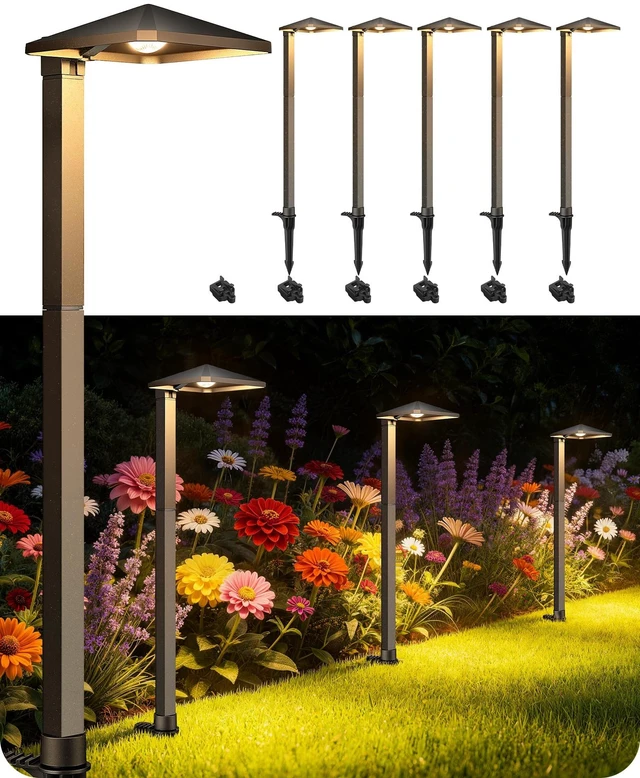 Main image of EDISHINE Low Voltage Landscape Lighting, LED Pathway Lights, 6 Pack | Pyramid Exterior, Aluminum, 3000K & 50000Hrs, Outdoor Path Lights Wired for Garden, Yard, Driveway