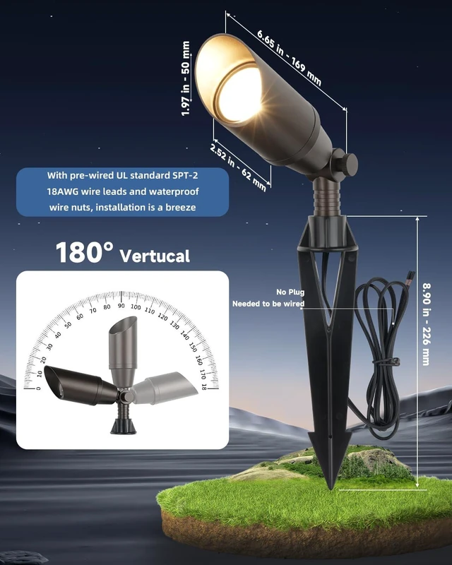Alt view image 5 of 6 - Noobibaba Outdoor Spotlight Low Voltage Landscape Lighting 4W MR16 2-Pack | Aluminum Landscape Spotlights, Waterproof IP65, Replaceable MR16 LED Bulb 12V 2700K, Low Voltage Outdoor Spot Light for Yard