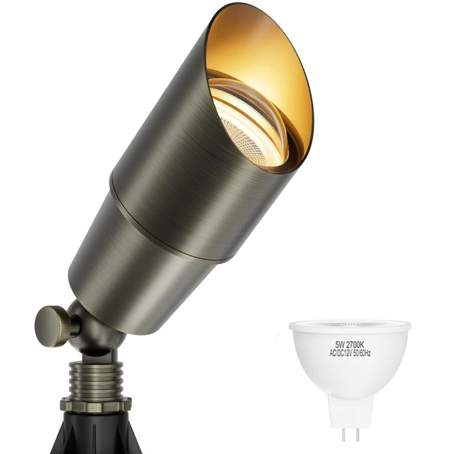 Main image of lundwa Solid Brass Low Voltage Landscape Spotlight, Antique Bronze, 1-Pack | 12V Outdoor Spot Light, Heavy Duty Directional Spot Up Light, Waterproof, Outdoor LED Accent Light, MR16 Bulb (2700K)